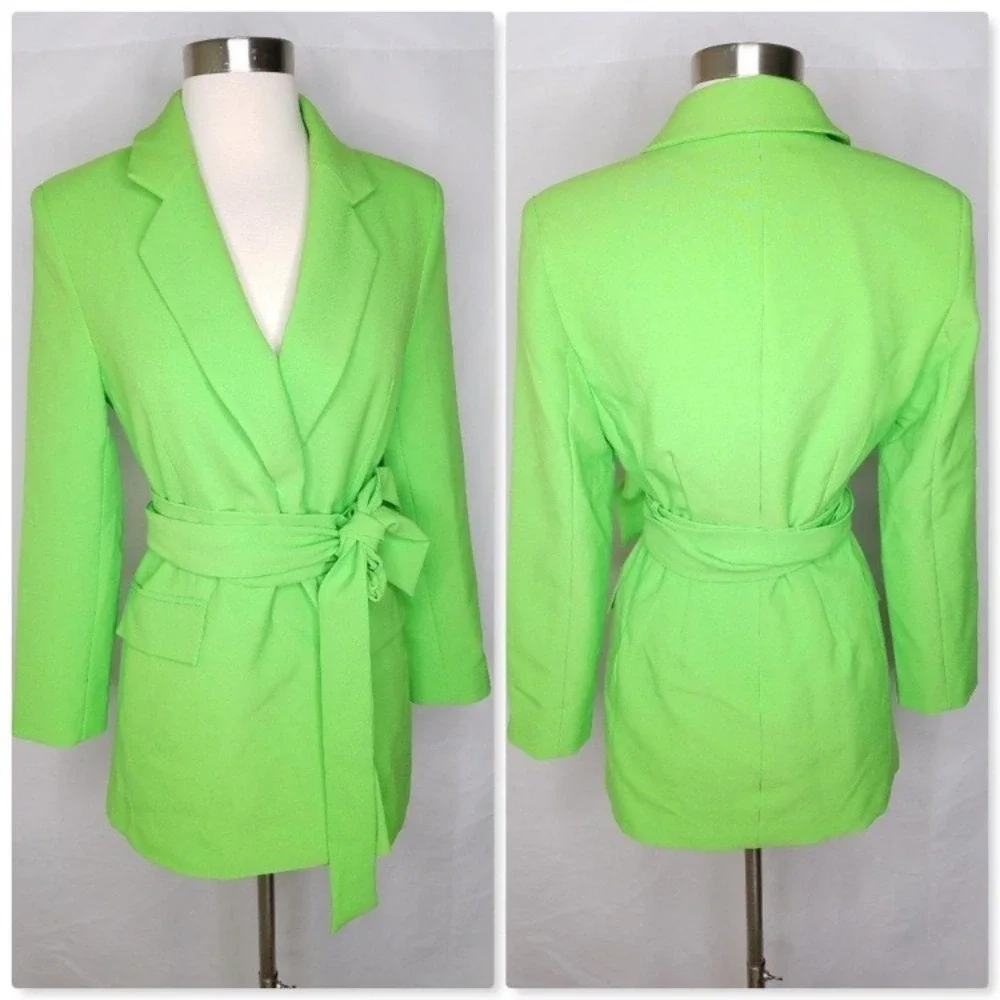 Asos Design wrap belted suit blazer‎ pop green neon size 4 double breasted new - Picture 2 of 15